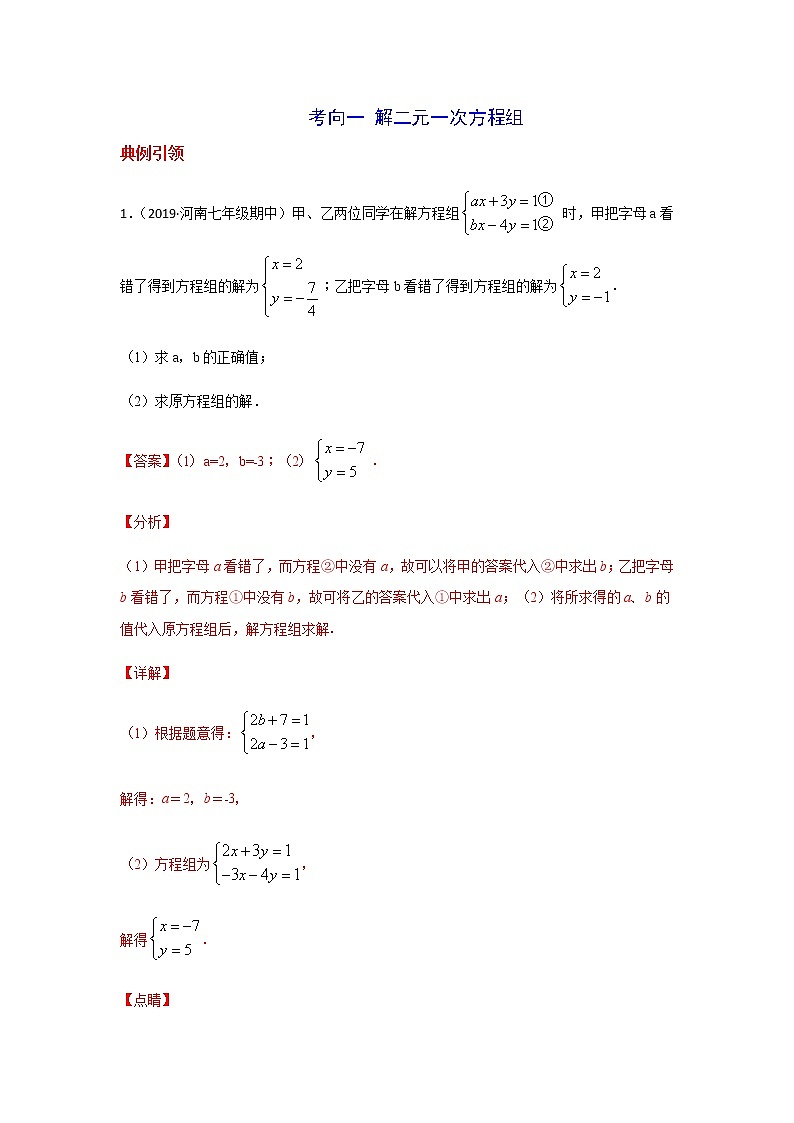 考点02 二元一次方程组及其应用（解析版）第2页