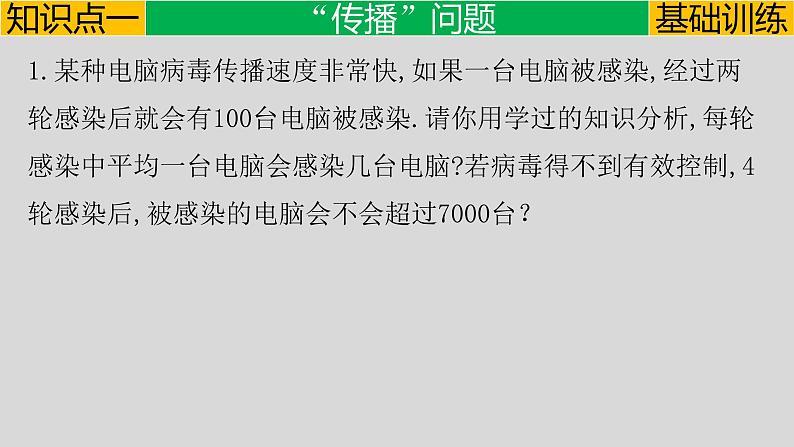 21.3（1） 实际问题与一元二次方程-传播、变化率、循环问题-2021-2022学年九年级数学上册教学课件（人教版）07