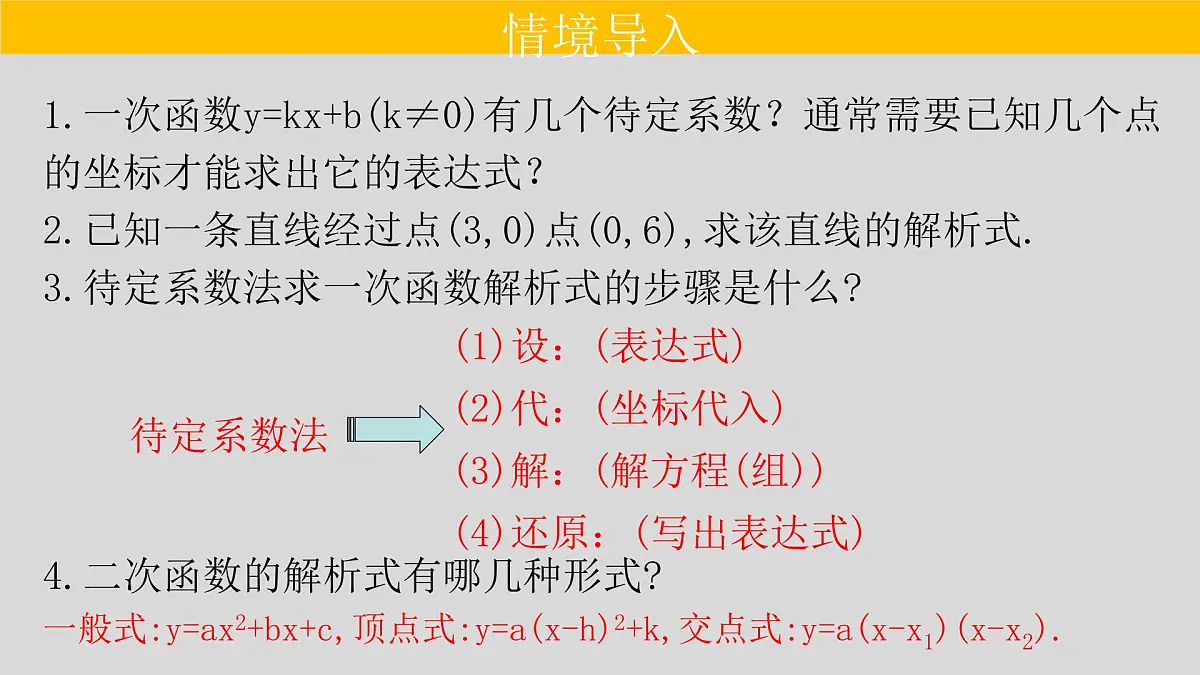 22.1.4（2） 用待定系数法求二次函数的解析式-2021-2022学年九年级数学上册教学课件（人教版）第2页