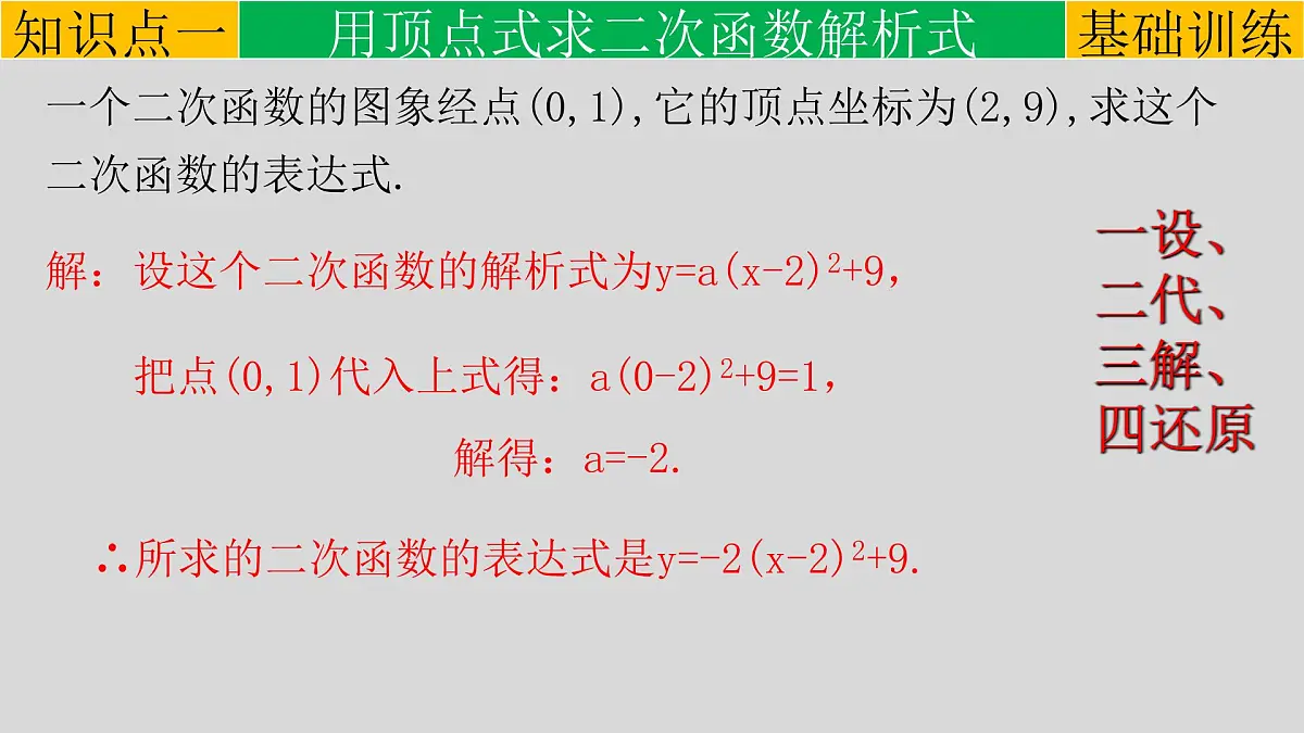 22.1.4（2） 用待定系数法求二次函数的解析式-2021-2022学年九年级数学上册教学课件（人教版）第5页