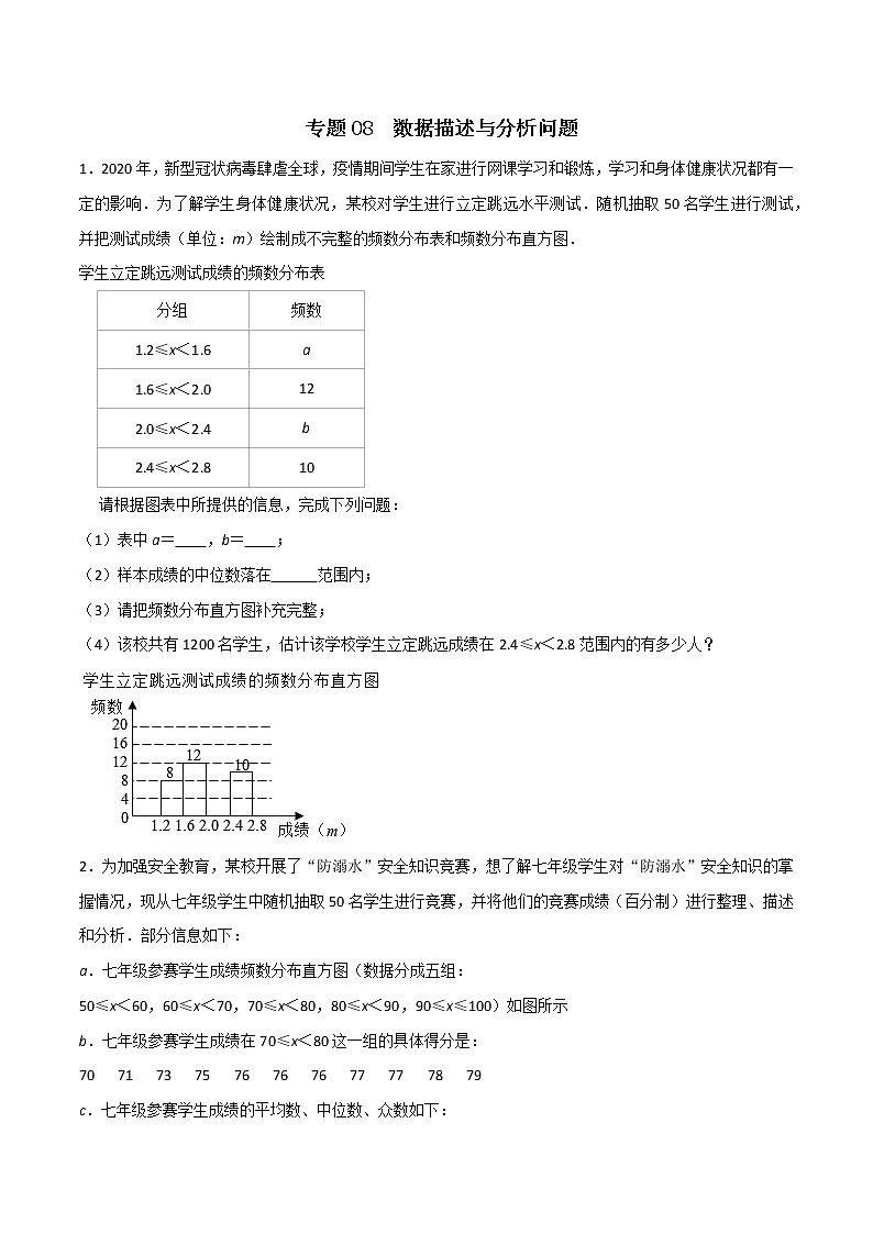 专题08 数据描述与分析问题（原卷版） -2022年中考数学必考的十五种类型大题夺分技巧再训练第1页