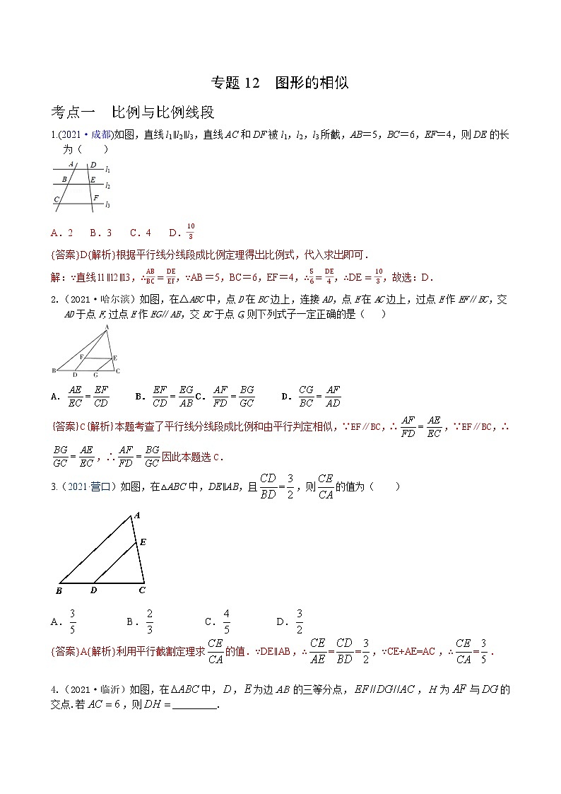专题12 图形的相似（解析版）第1页