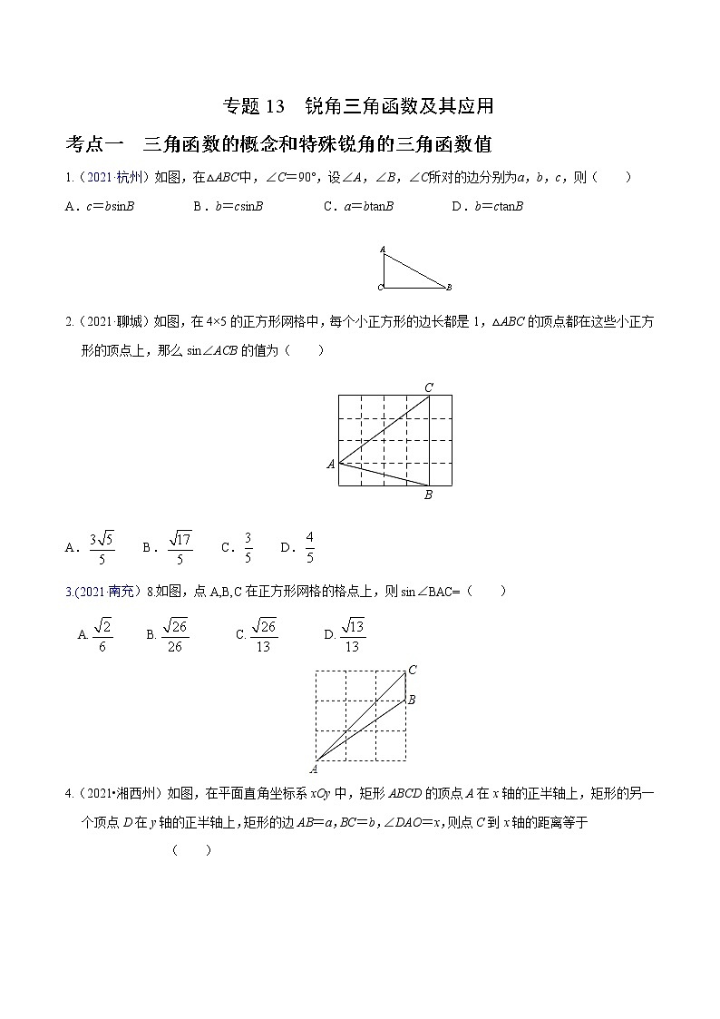 专题13 锐角三角函数及其应用（原卷版）第1页