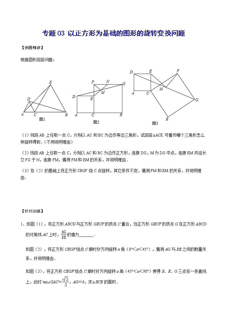 专题03 以正方形为基础的图形的旋转变换问题(原卷版)第1页