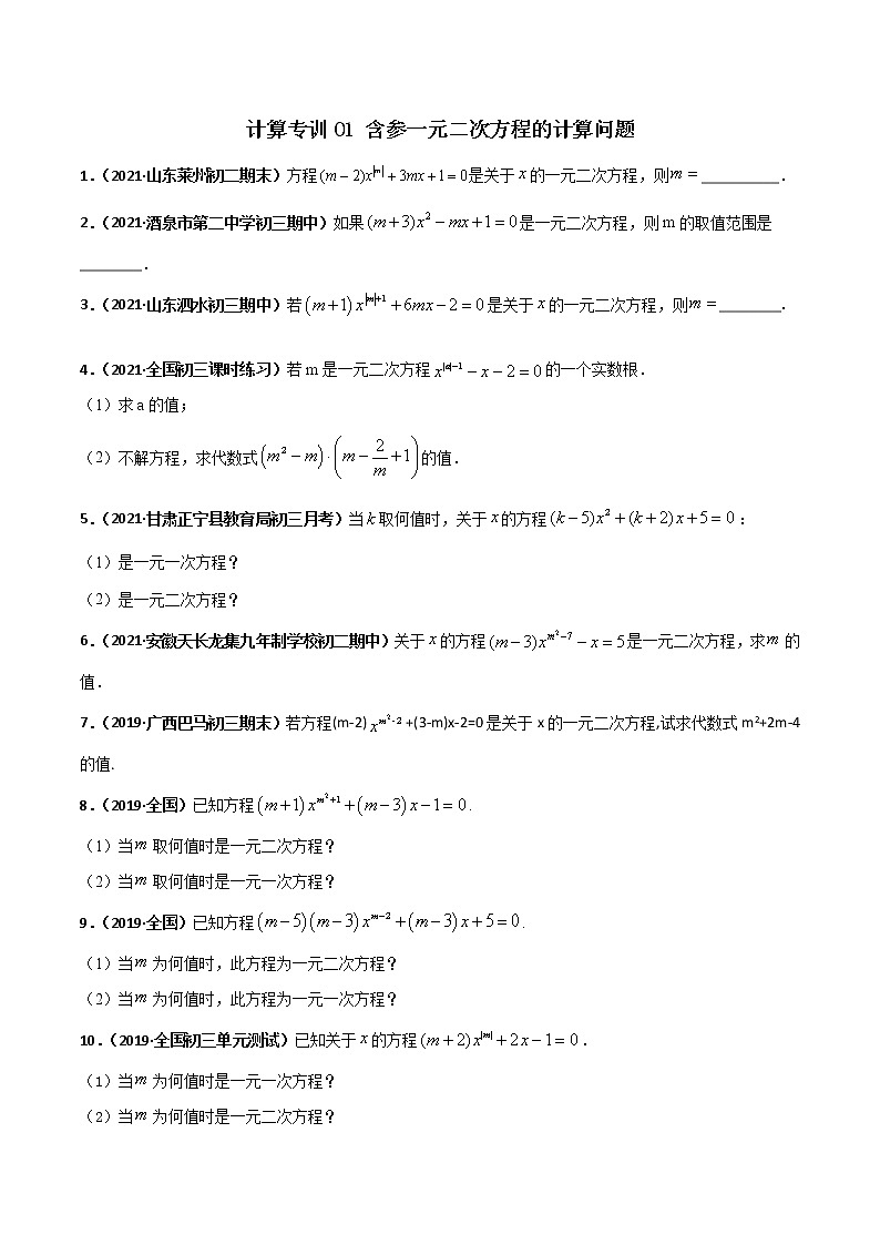专训01 含参一元二次方程的计算问题（原卷版）第1页