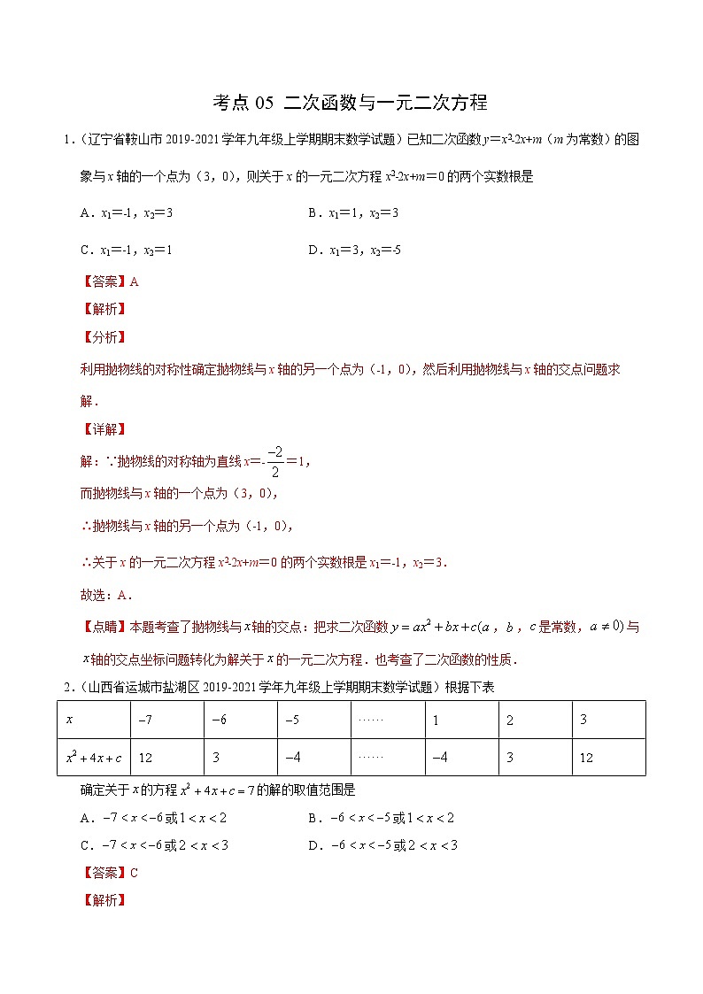 考点05 二次函数与一元二次方程（解析版）第1页
