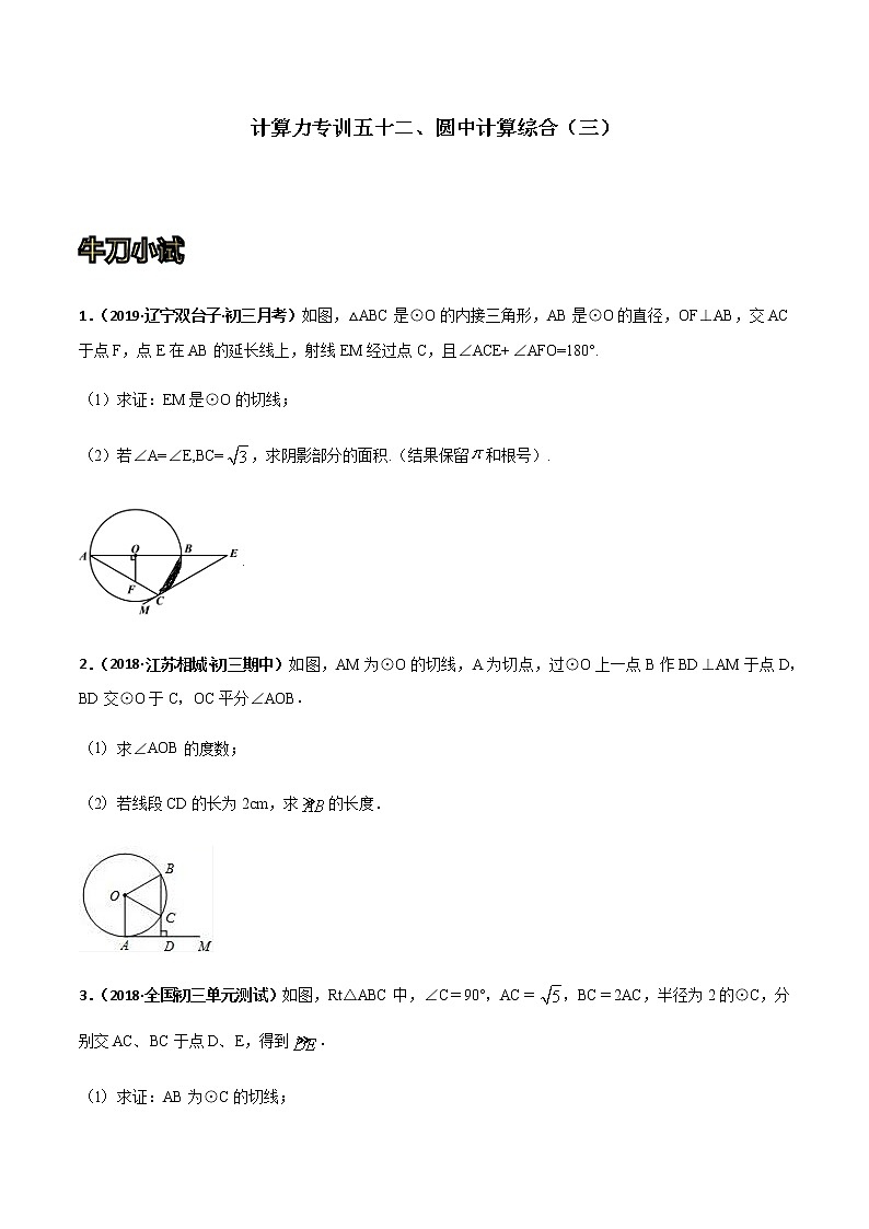专训五十二：圆中计算综合（三）  原卷版第1页