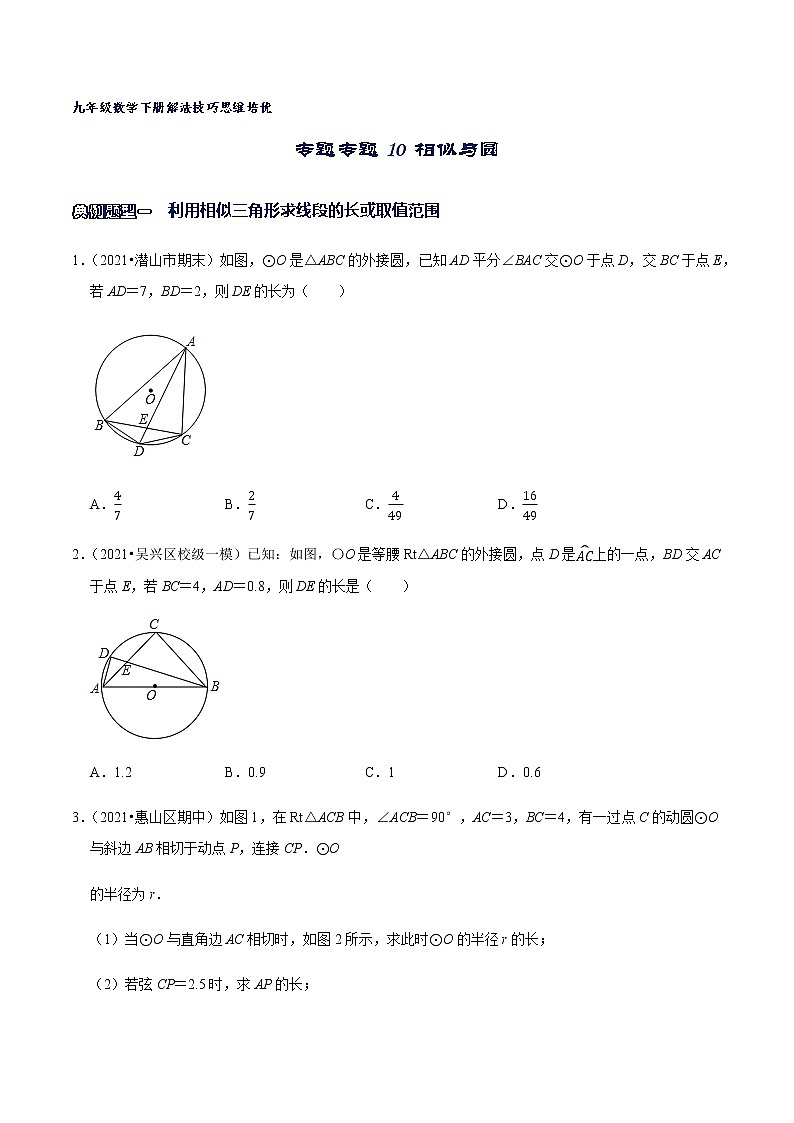专题10 相似与圆-2021-2022学年九年级数学下册解法技巧思维培优（人教版）01