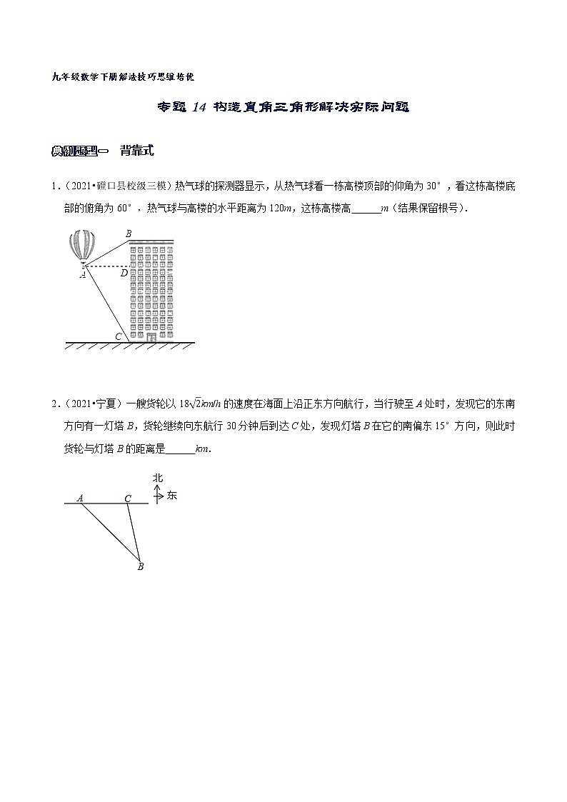 专题14 构造直角三角形解决实际问题（原卷版）第1页