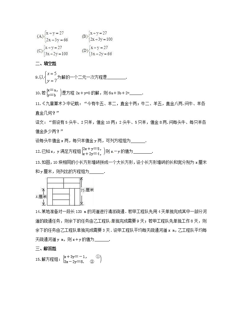 2022年中考数学一轮考点课时练07《二元一次方程组》(原卷版) 第2页
