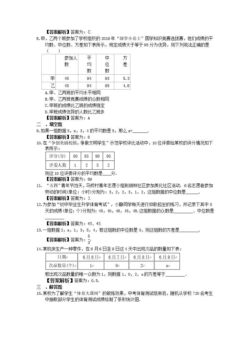 2022年中考数学一轮考点课时练28《数据的分析与波动趋势》(教师版) 第2页