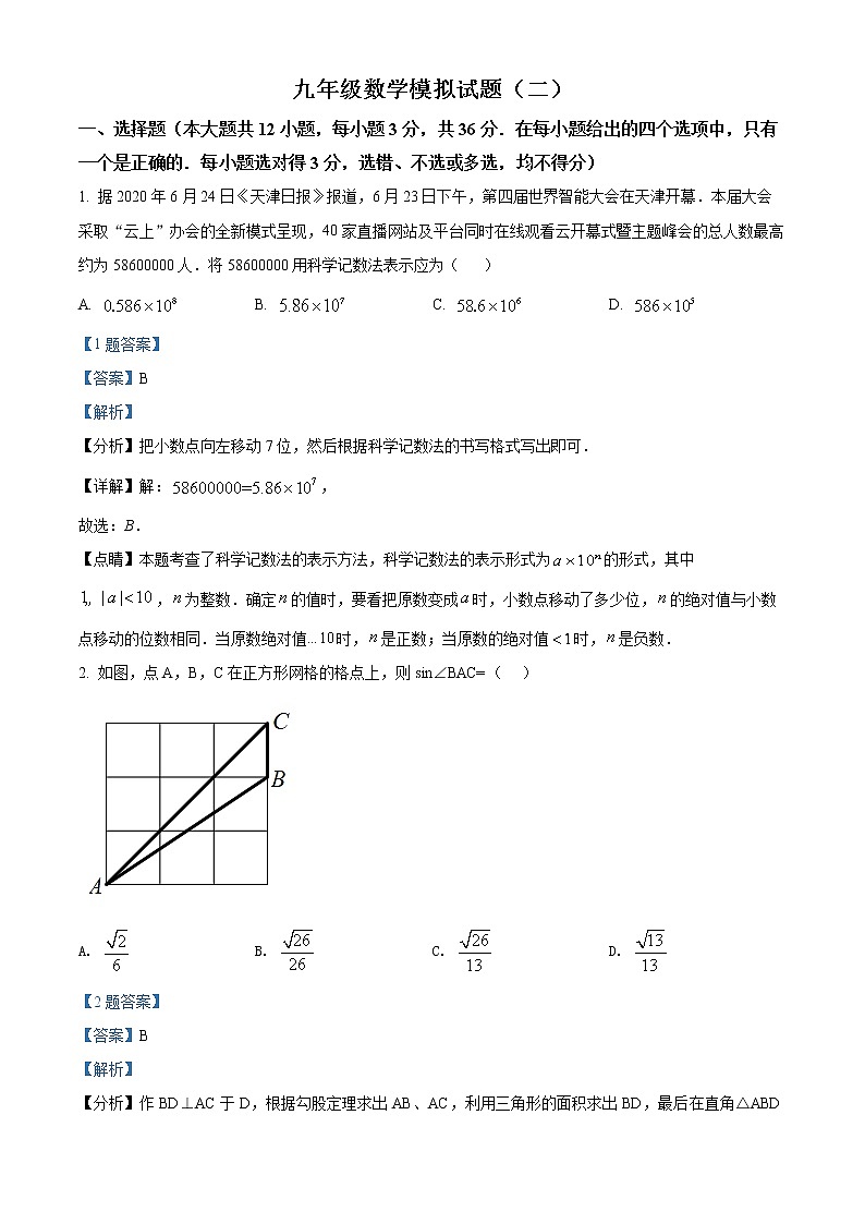 精品解析：2021年山东省威海乳山市（五四制）中考模拟数学试题（二）（解析版+原卷板）01