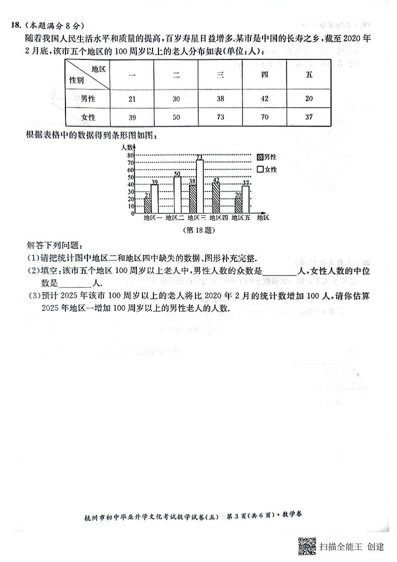 2022年浙江省杭州市初中毕业生升学文化课模拟考试数学试卷5（图片版含答案）03