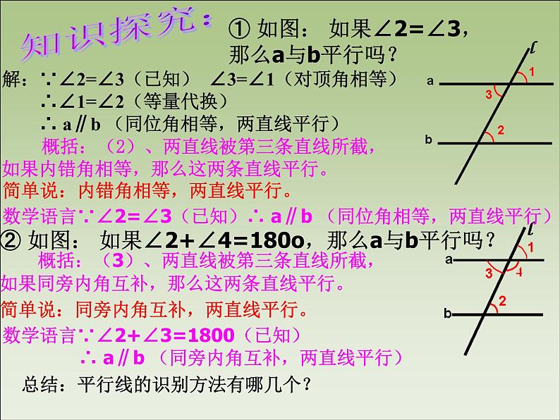 2020-2021学年 苏科版七年级数学下册 7.1 探索直线平行的条件 平行线的识别（一） ----- 第三课时课件PPT第8页