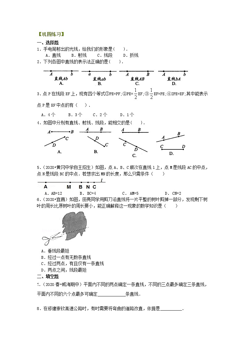 第25讲 线段、射线、直线(基础)学案01
