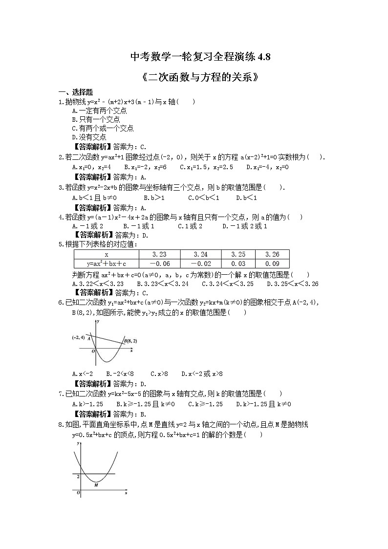中考数学一轮复习全程演练4.8《二次函数与方程的关系》(教师版) 第1页