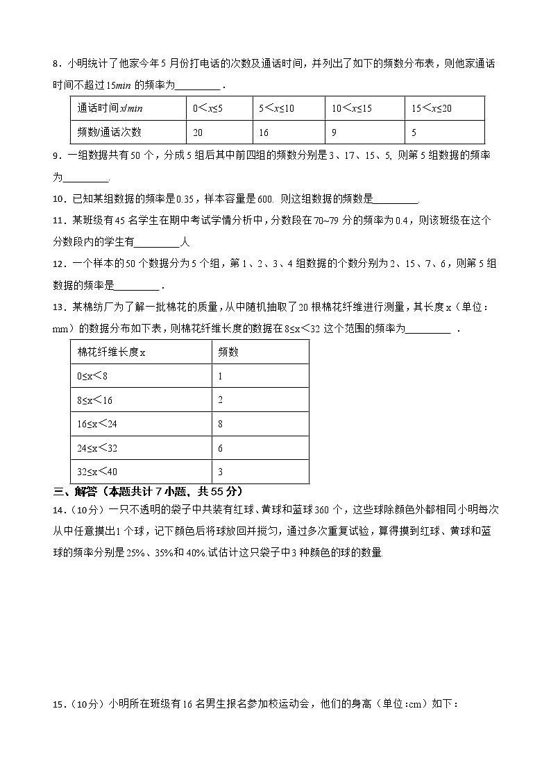 苏科版数学八年级下册7.3频数和频率练习试题02