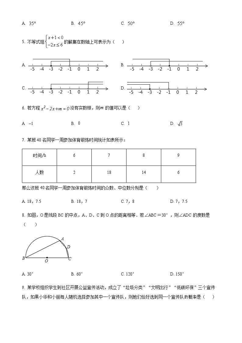 2022年山东省滨州市实验学校中考一模数学试题(word版含答案)第2页