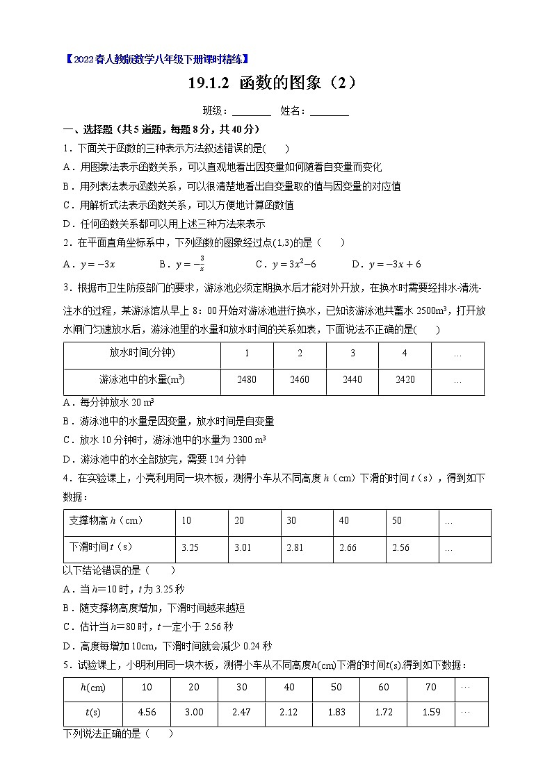 人教版八年级数学下册---19.1.2 函数的图象（2）原卷+解析01
