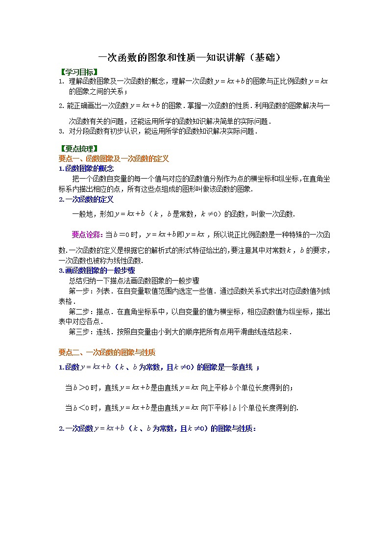 第29讲 一次函数的图象和性质(基础)学案01