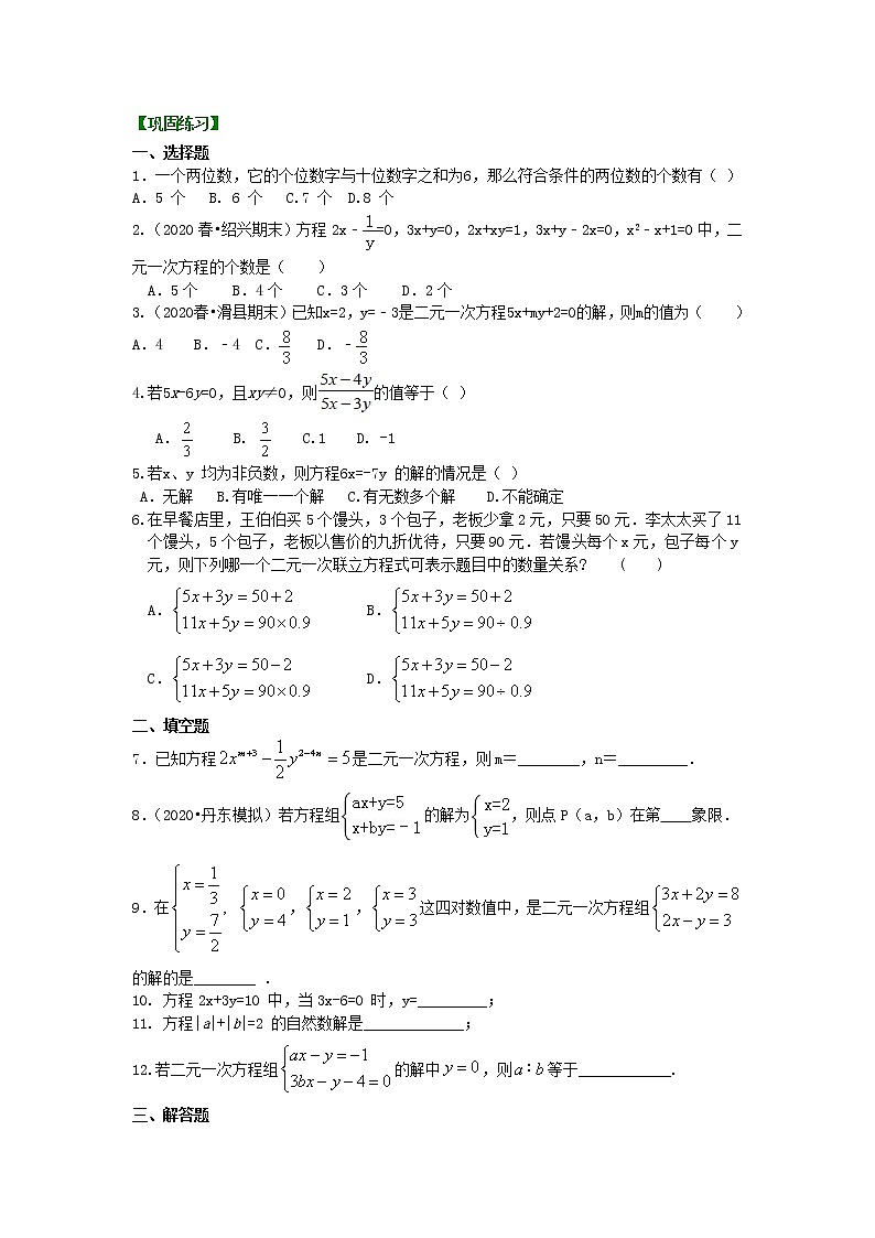第36讲 认识二元一次方程组(提高)学案01