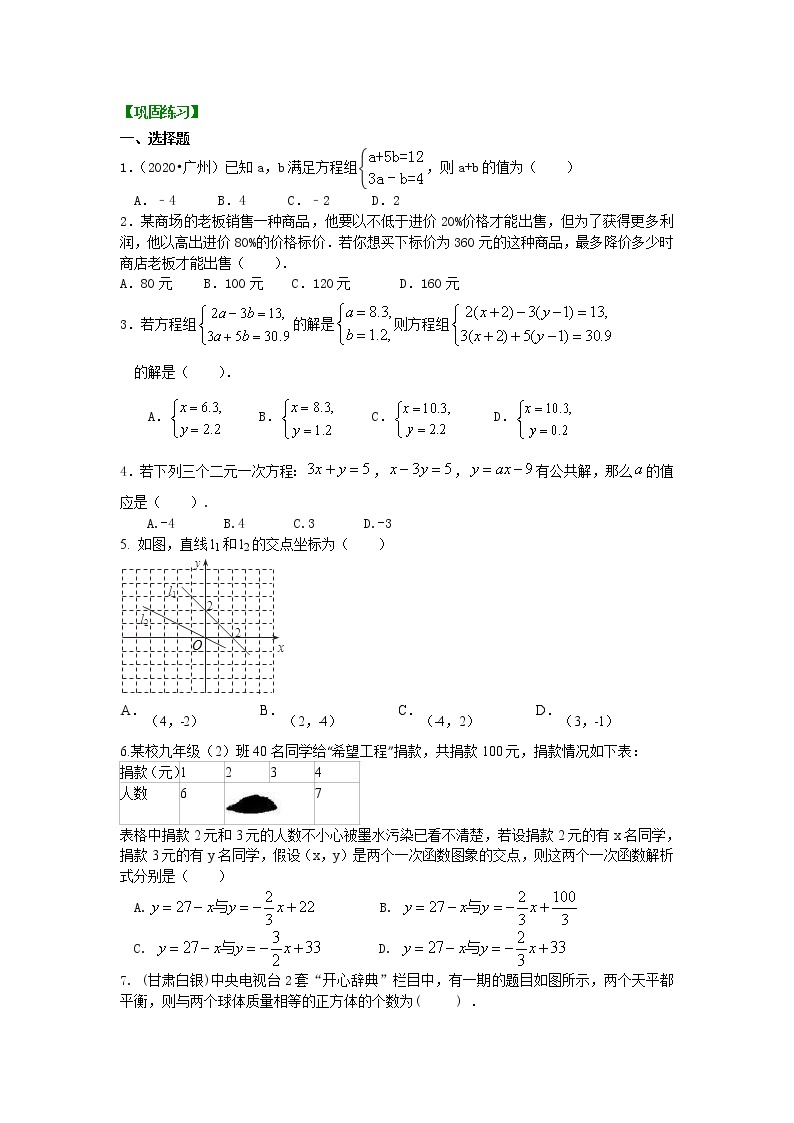 第48讲《二元一次方程组》(提高)（讲解＋练习）练习题01