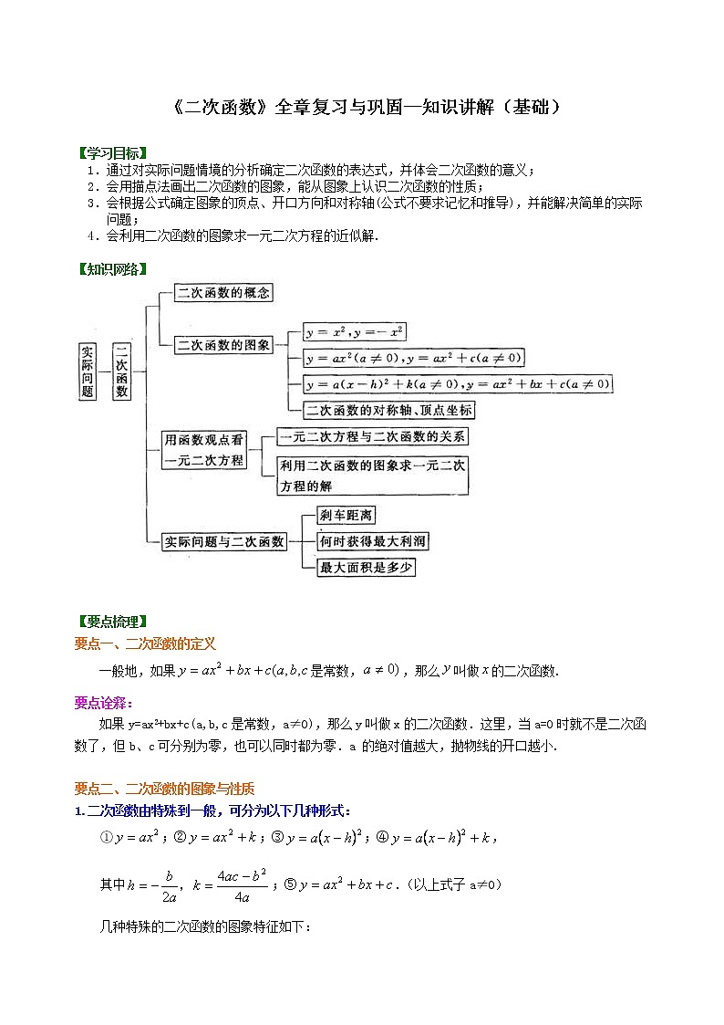第19讲《二次函数》全章复习与巩固(基础)学案01