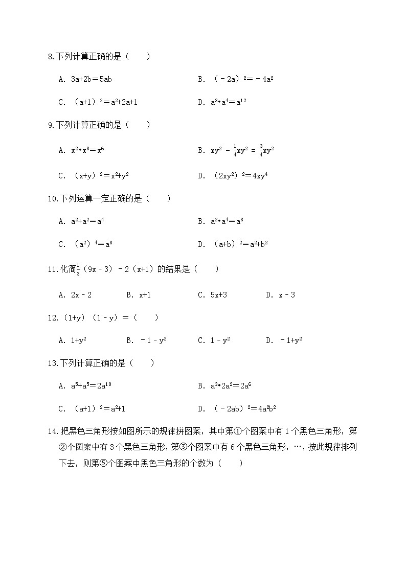 专题02整式的运算（基础巩固练习） 练习版0202