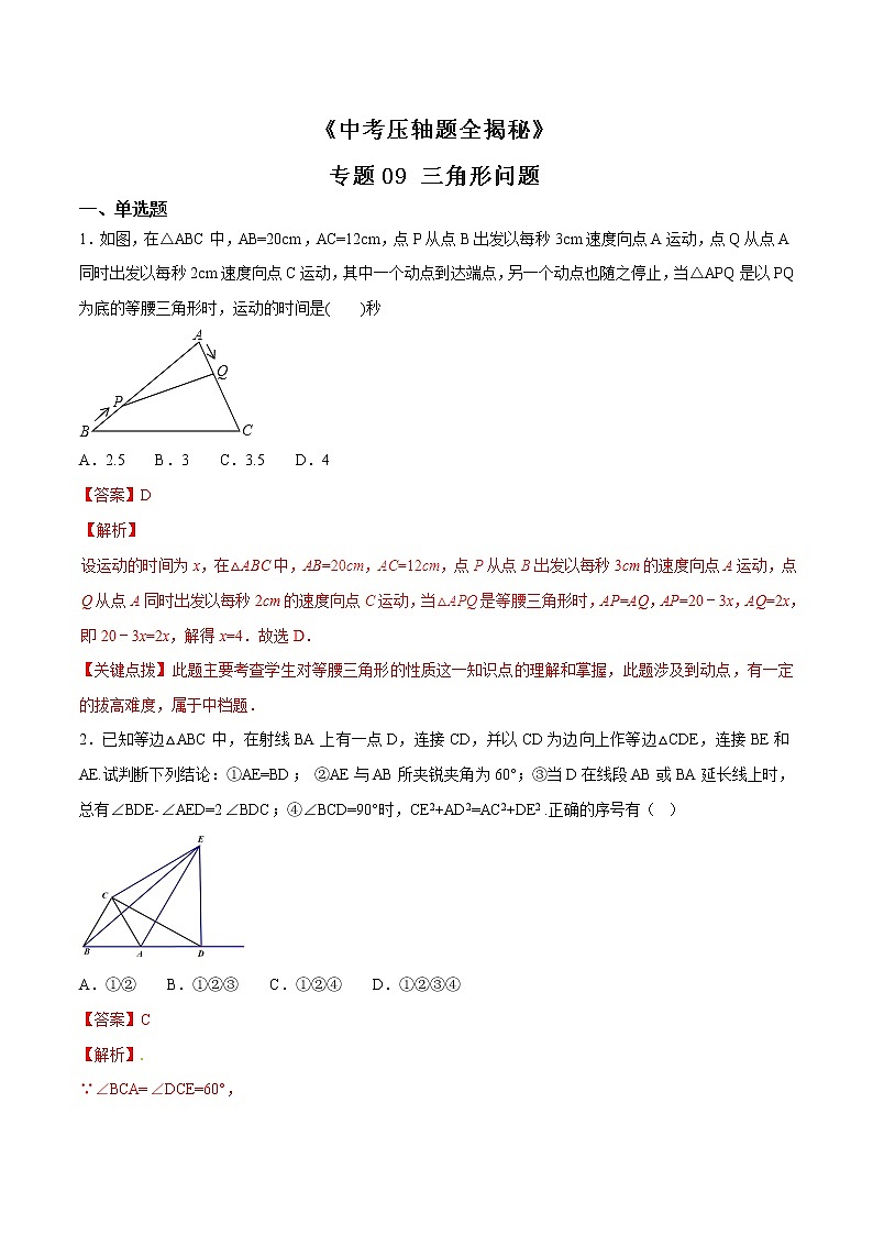 专题09 三角形问题-决胜2022中考数学压轴题全揭秘精品（解析版）01