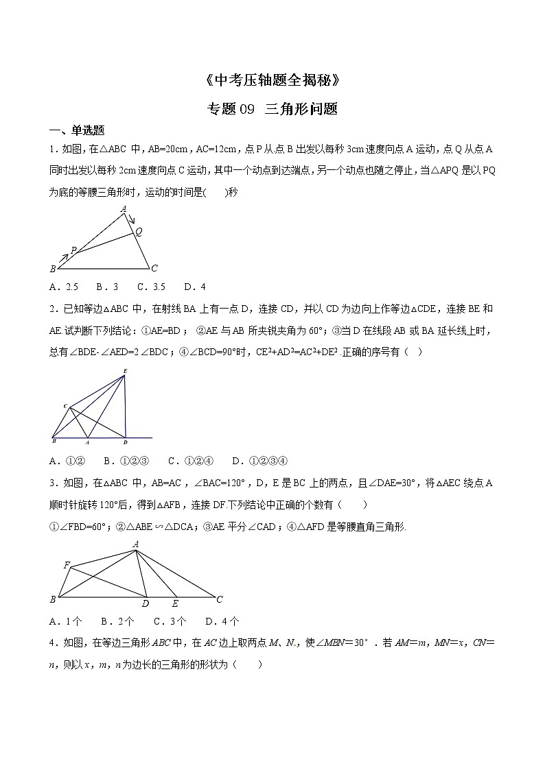 专题09 三角形问题-决胜2022中考数学压轴题全揭秘精品（原卷版）01