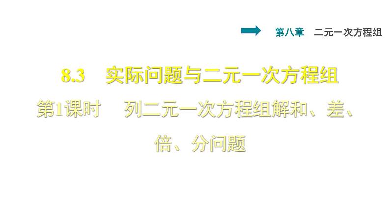 人教版七年级数学下册课件---8.3.1  列二元一次方程组解和、差、倍、分问题01