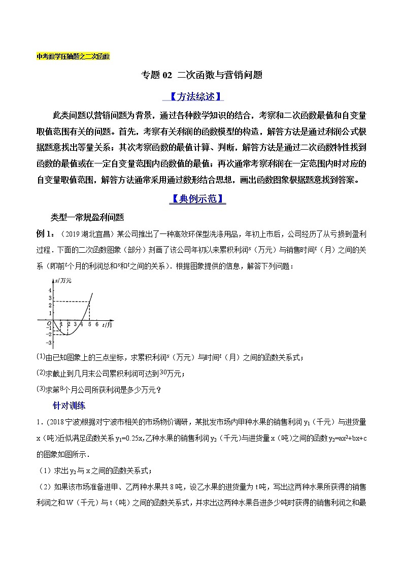 专题02 二次函数与营销问题-2022年中考数学复习压轴题突破之二次函数（原卷版）第1页