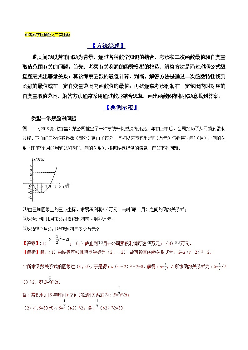 专题02 二次函数与营销问题-2021年中考数学复习压轴题突破之二次函数（解析版）第1页