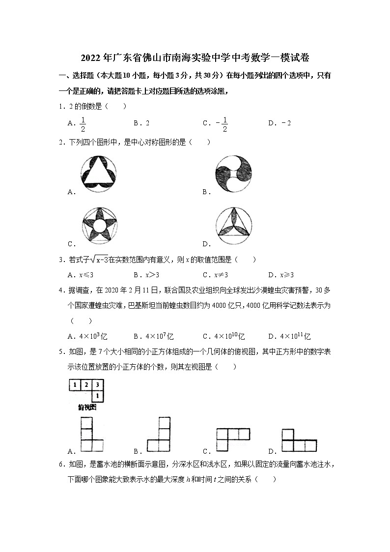 2022年广东省佛山市南海实验中学中考数学一模试卷(word版无答案)01