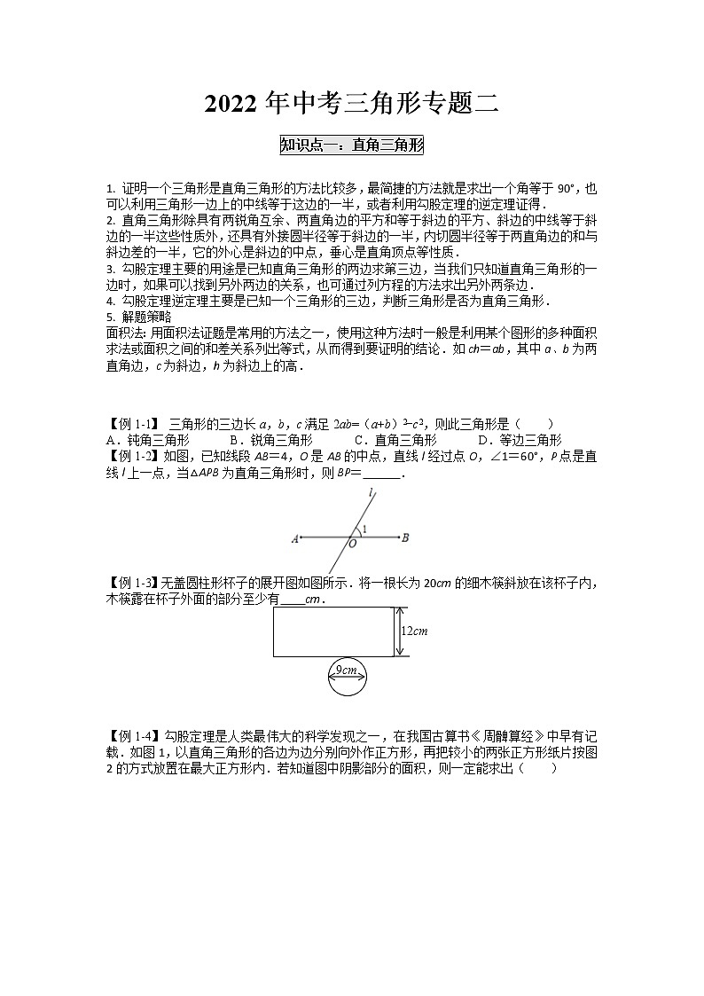 2022年中考第二轮复习讲义-三角形专题 教案第1页