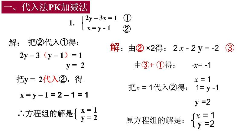 初中数学人教版七年级下册用适当方法解二元一次方程组课件PPT第3页