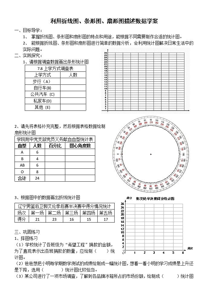 初中数学人教版七年级下册利用折线图条形图扇形图描述数据教案第1页
