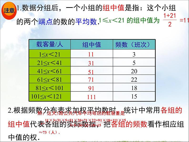 初中数学人教 版八年级下册 根据频数分布表求平均数使用计算器求平均数 课件第6页