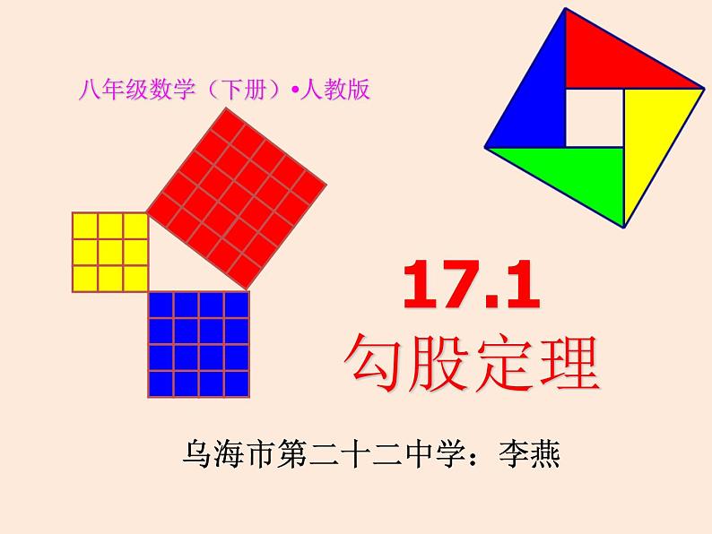 初中数学人教 版八年级下册 章前引言和勾股定理及其证明3 课件第1页