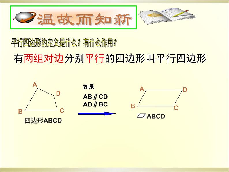 初中数学人教 版八年级下册 由性质定理的逆定理得平行四边形的3个判定定理1 课件第2页