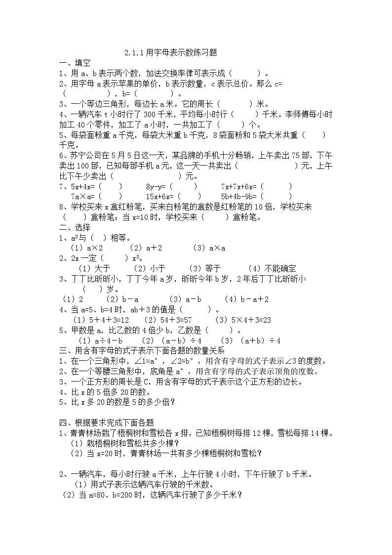 2.1代数式课外拓展训练第1页