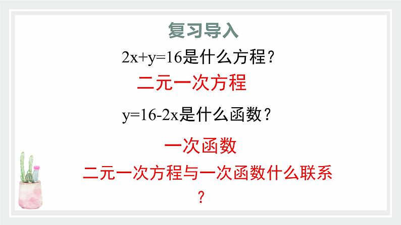 21-5一次函数与二元一次方程的关系课件2021—2022学年冀教版数学八年级下册第1页