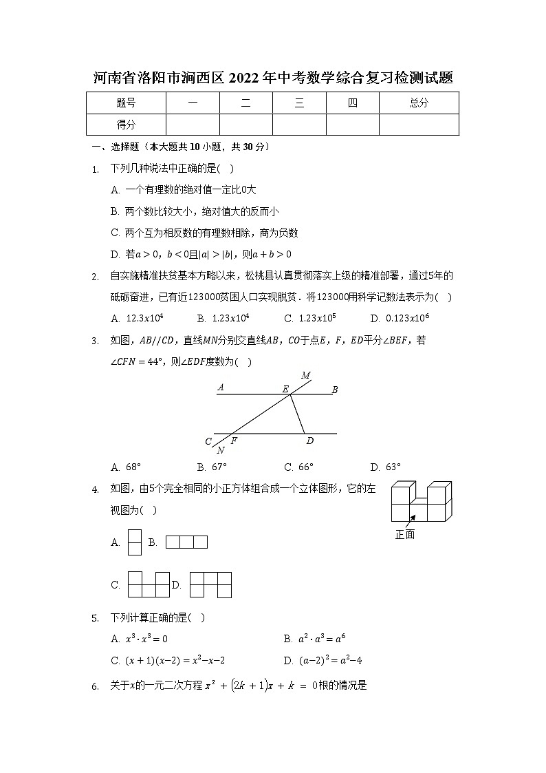 河南省洛阳市涧西区2022年中考数学综合复习检测试题(word版无答案)第1页