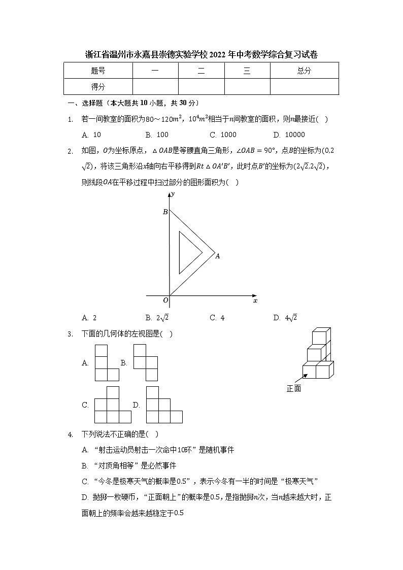 浙江省温州市永嘉县崇德实验学校2022年中考数学综合复习试卷(word版无答案)第1页