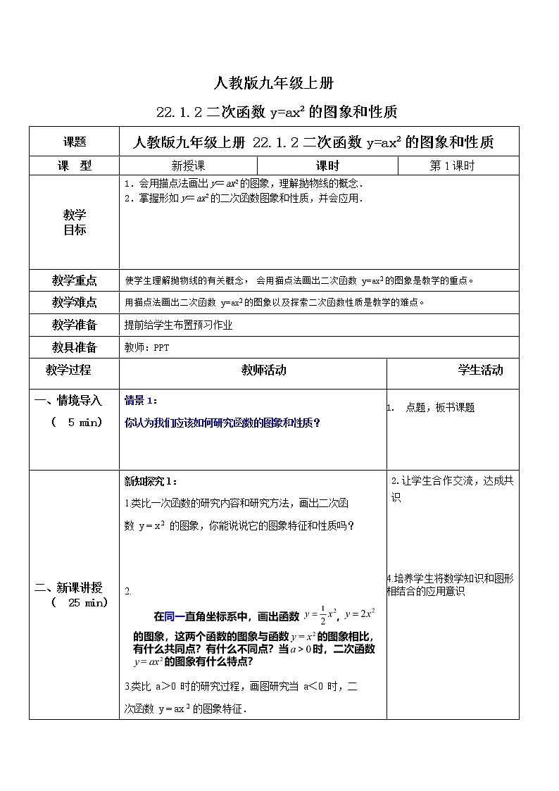 九年级上册 22.1.2《二次函数y=ax²的图象和性质》课件+教案+练习01