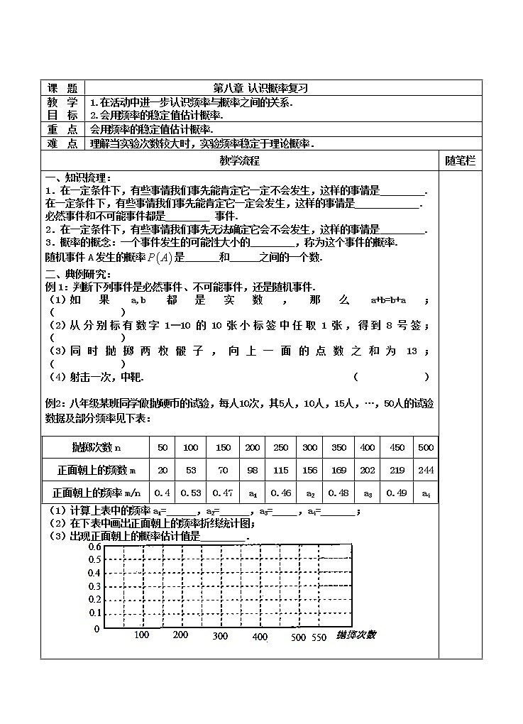 苏科版八年级下册数学 第八章 单元复习 教案01