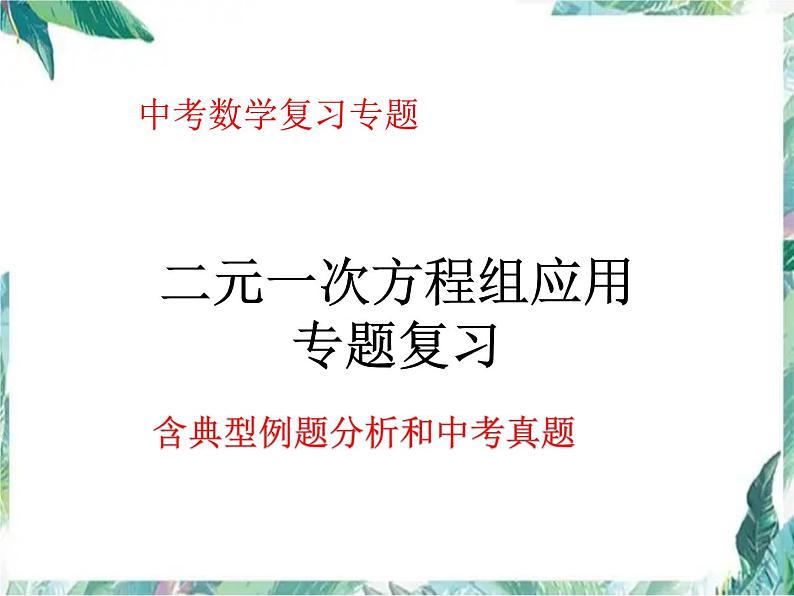 中考数学专题复习 二元一次方程组应用专题复习 含典型例题分析级中考真题课件PPT第1页