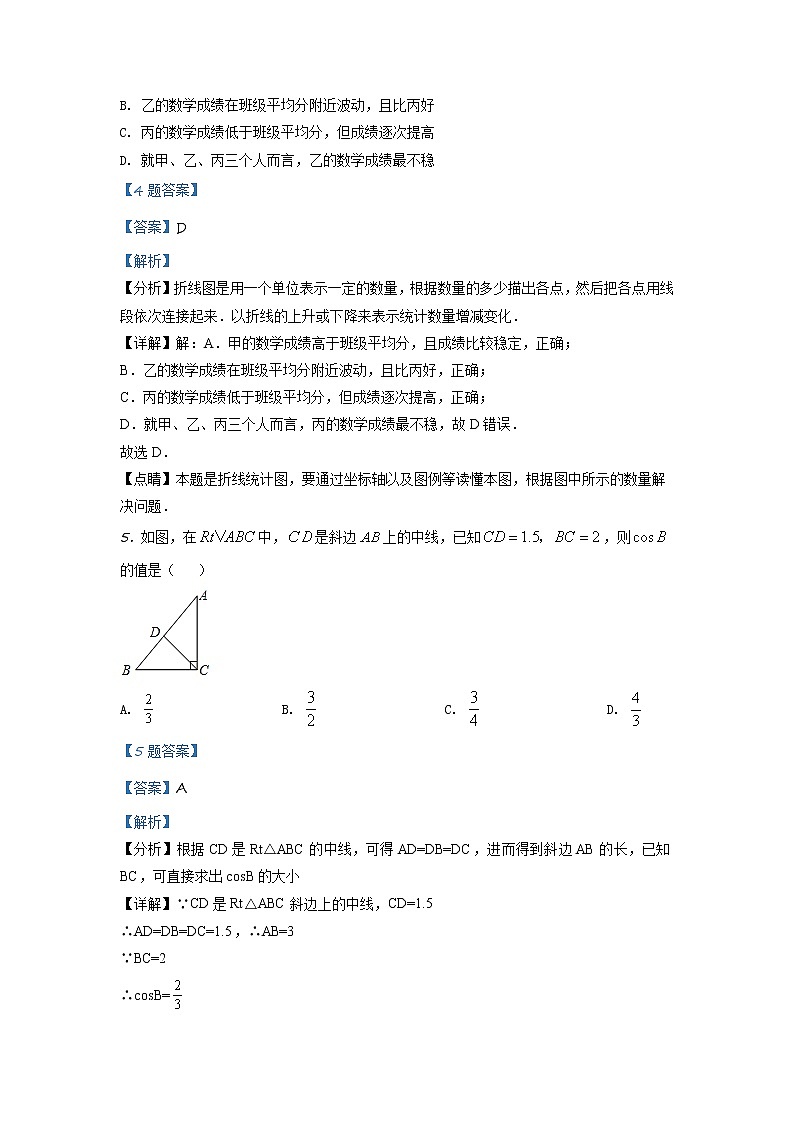 精品解析：2020年浙江省嘉兴市第一中学中考4月数学一模试题（解析版+原卷板）03
