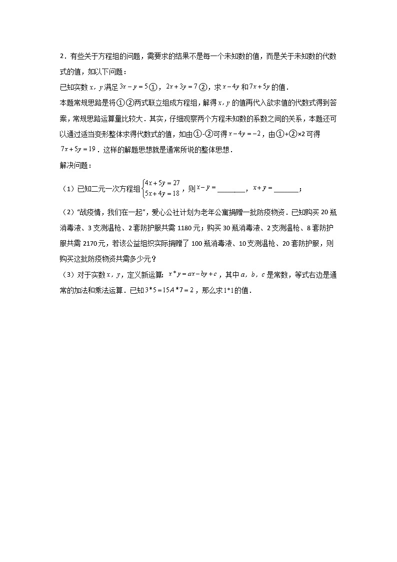 专题09 运用整体思想解二元一次方程组-【专题突破】2021-2022学年七年级数学下学期重难点及章节分类精品讲义(人教版)02