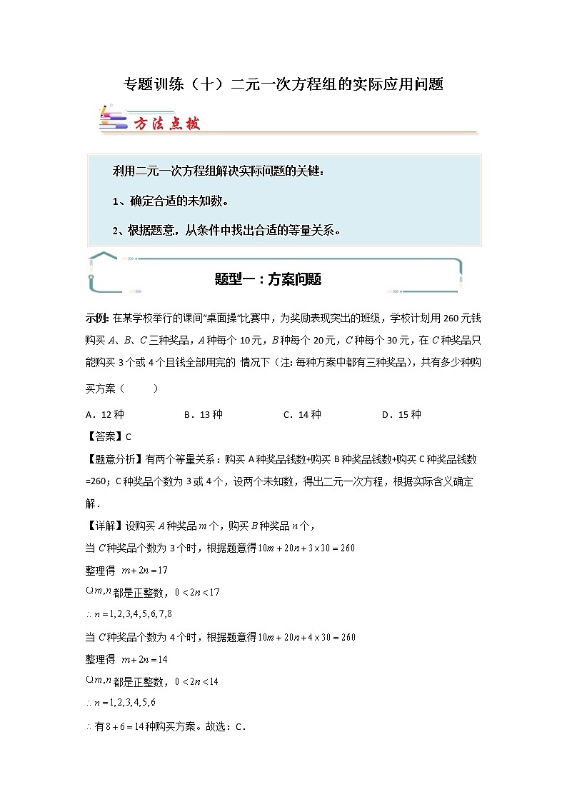 专题10 二元一次方程组的实际应用问题-【专题突破】2021-2022学年七年级数学下学期重难点及章节分类精品讲义(人教版)01